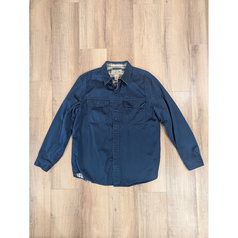 L.L. Bean Hurricane Shirt Mens M Navy Flannel Lined Chore Shacket Traditional